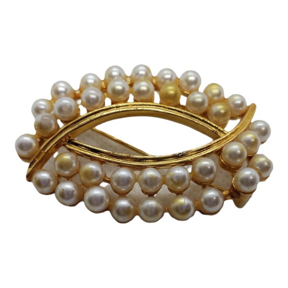 Vintage Gold Tone and Faux Pearls Pin Brooch - Picture 1 of 3